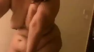 Huge boobs mommy walking naked in bedroom after fuck
